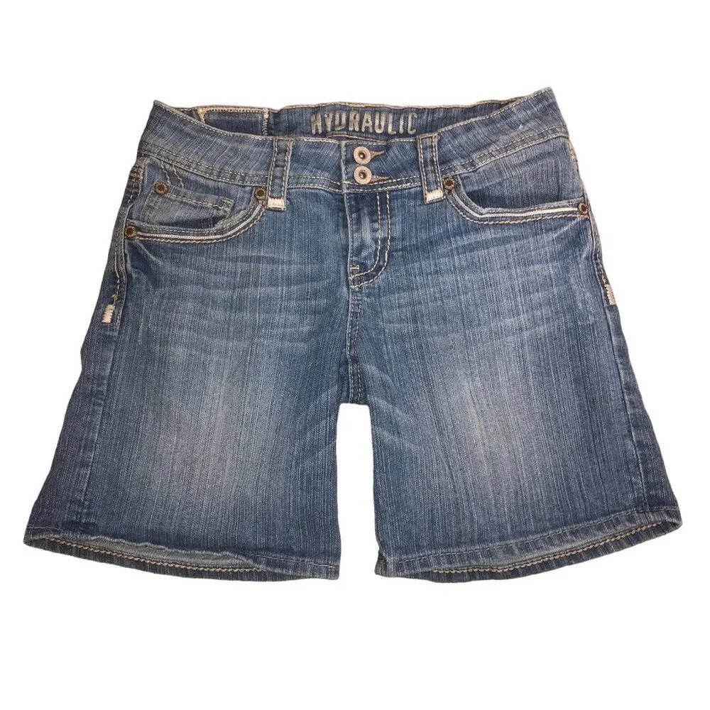 HYDRAULIC Sz 9/10 Women's Bermuda Light Wash Lower Rise Denim Jean Shorts